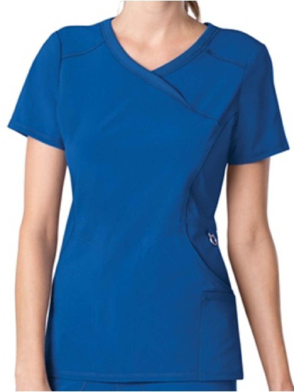 Cherokee Infinity Royal Blue Mock Wrap Scrub Top Small Stretch 4 Pocket Nurse